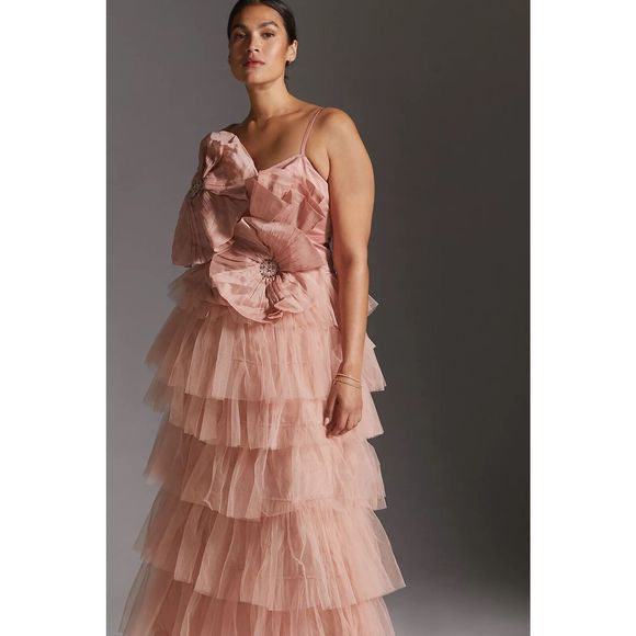 Anthropologie Kavita Bhartia Rosette Tiered Tulle Gown - Picture 6 of 11